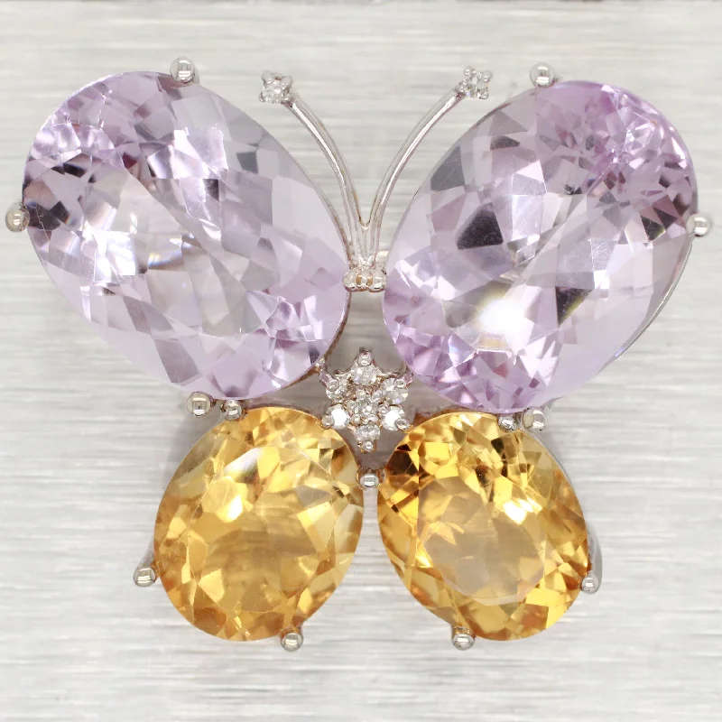 Premium Diamond Jewelry For Unforgettable Moments John C Rinker JCR Amethyst & Citrine Butterfly Brooch - 14k White Gold Pin Premium Diamond Jewelry For Unforgettable Moments John C Rinker JCR Amethyst & Citrine Butterfly Brooch - 14k White Gold Pin