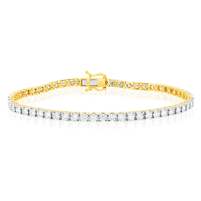 Luxury Handcrafted Jewelry For Elegant Looks Luminesce Lab Grown 2 Carat Diamond Tennis Bracelet in 9ct Yellow Gold