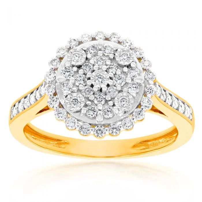 Stunning Jewelry At A Fraction Of The Price Luminesce Lab Grown Ring with 55 Diamonds Set in 9 Carat Yellow Gold