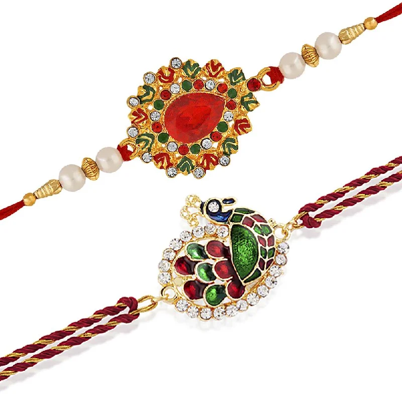 Sparkle More For Less – Jewelry Sale Happening Now Mahi Combo of Designer Peacock Rakhi's with Multicolor Crystal and Beads for Bhaiya (RCO1105214G)