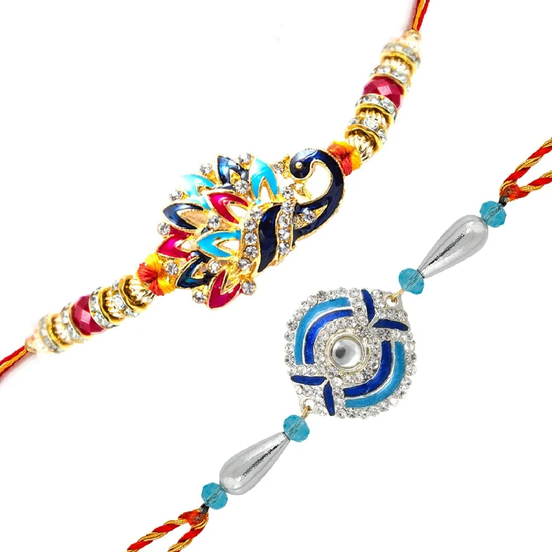 Breathtaking Jewelry, Breathtaking Prices Mahi Combo of Designer Rakhis for 'Bhaiya bhabhi' with Crystals RCO1105130M