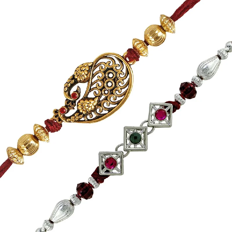 Fine Jewelry, Limited-Time Offers Available Mahi Combo of Designer Rakhi's with Red and Green Crystal for Bhaiya (RCO1105234M)