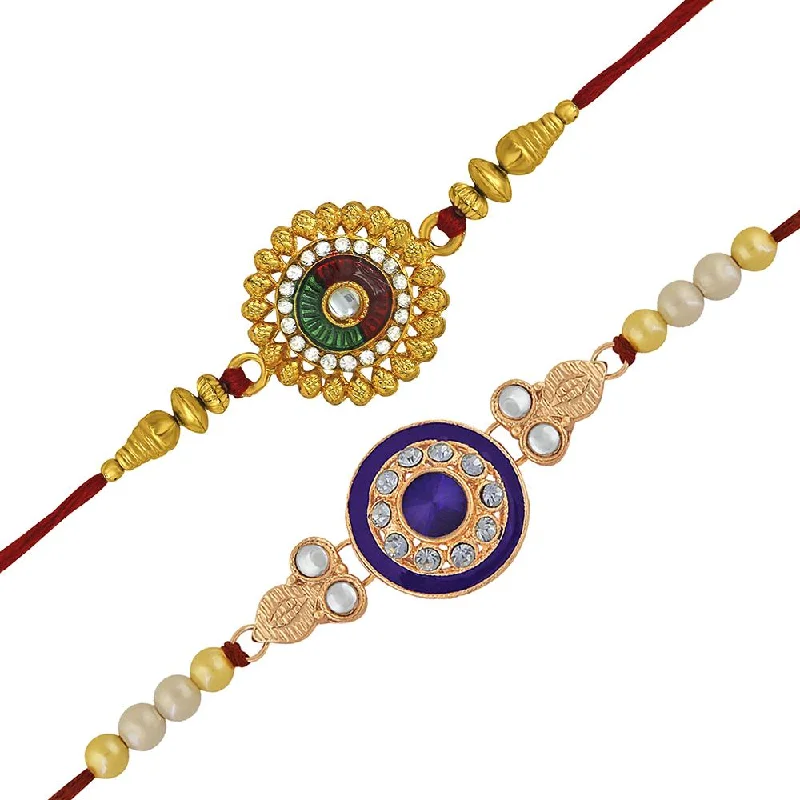 Huge Markdowns On Premium Jewelry Styles Mahi Combo of Designer Rakhi's with White Crystal and Artificial Pearl for Brother (RCO1105221M)