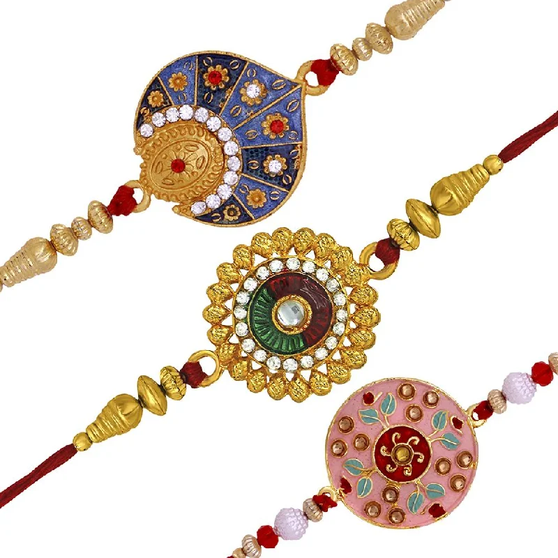 Unmissable Jewelry Sale – Shop Before It's Too Late Mahi Combo of Designer Rakhi's with White Crystals for Bhaiya (RCO1105228G)