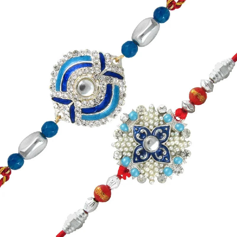 Make Your Outfit Shine With Discounted Jewelry Mahi Combo of Ethereal Two Rakhis with Artificial Pearl for Brothers CO1104282R