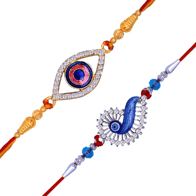 Classic And Modern Jewelry Styles On Sale Mahi Combo of Evil Eye Crystals Rakhi's Meena Work for Bhaiya / Brother (RCO1105430M)