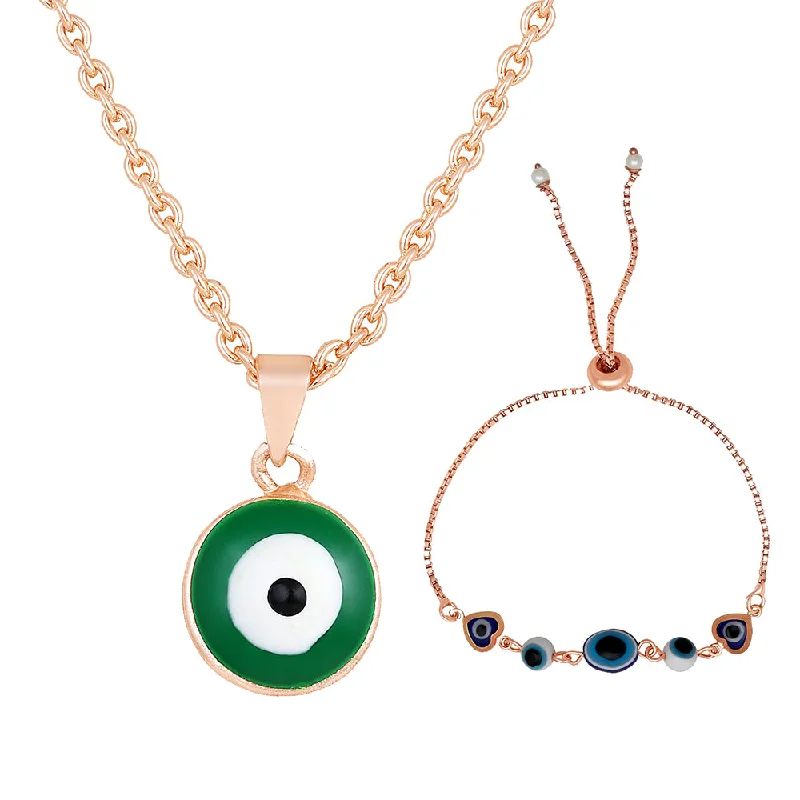 Upgrade Your Jewelry Collection For Less Mahi Combo of Evil Eye Pendant & Bracelet with Beads for Women (CO1105581Z)