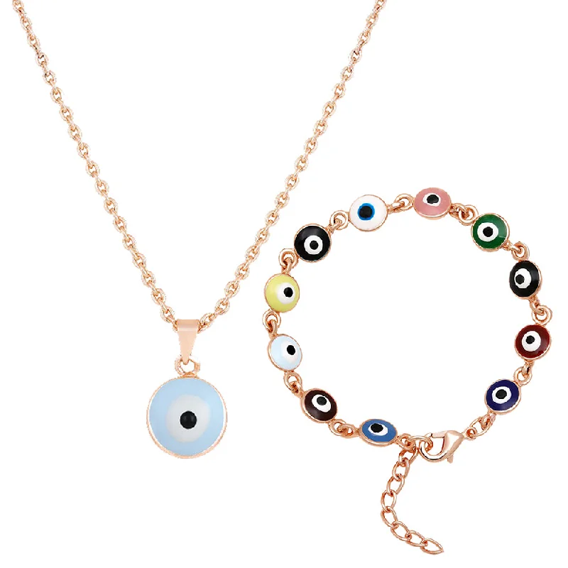 Jewelry Sale Bonanza – Grab Your Sparkle Now Mahi Combo of Evil Eye Pendant & Bracelet with Meenakari Work for Women (CO1105592Z)