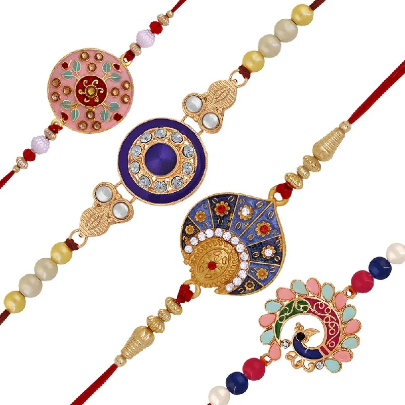 Shop Handcrafted Jewelry At Special Promotional Rates Mahi Combo of Exclusive Designer Meenakari Work Rakhi's with Multicolor Crystal and Artificial Pearl for Brother (RCO1105219M)