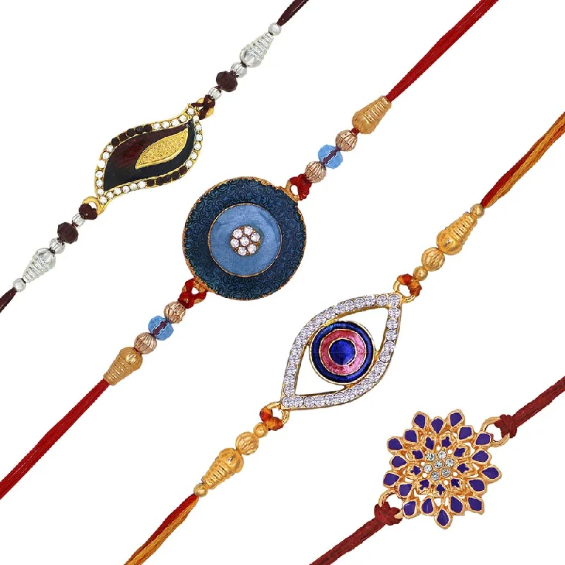 Must-Have Jewelry At Unbelievable Discounts Mahi Combo of Floral and Evil Eye Rakhi with Meena Work and Crystals for Bhaiya / Brother (RCO1105415M)