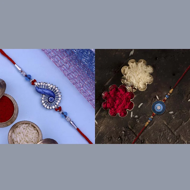 Stunning Jewelry Pieces At The Lowest Prices Ever Mahi Combo of Floral and Evil Eye Rakhis for Men (RCO1105352M)