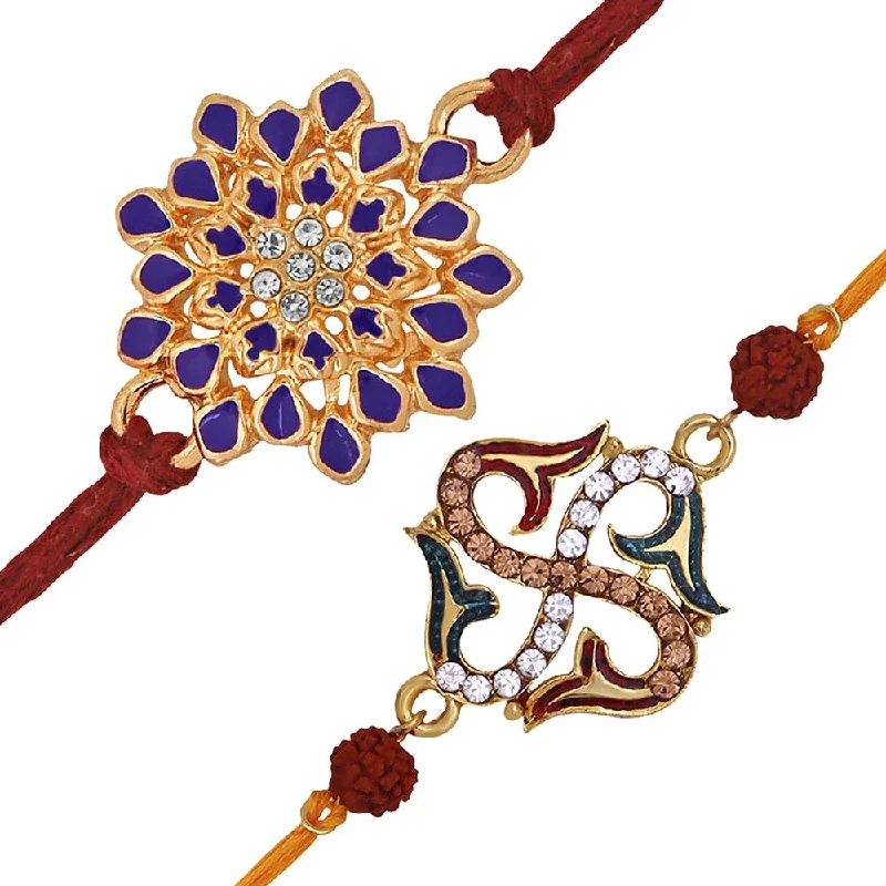 Celebrate Every Occasion With Sparkling Savings Mahi Combo of Floral and Swastik Rakhi's with Brown and White Rudraksha and Crystal for Bhaiya (RCO1105227M)