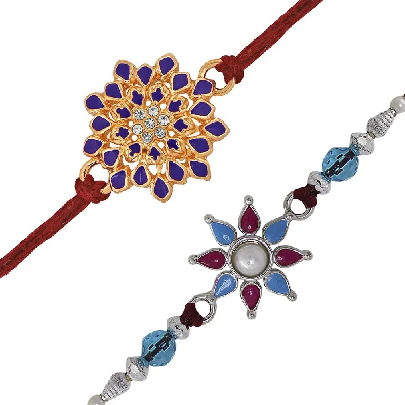 Premium Jewelry, Premium Discounts – Act Fast Mahi Combo of Floral Rakhi's with Multicolor Crystal and Beads for Adorable Brother (RCO1105215M)