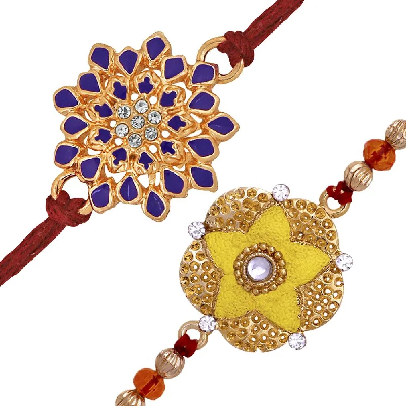 Fashion-Forward Jewelry At Exclusive Discounts Mahi Combo of Floral Rakhi's with White Crystals for Adorable Brother (RCO1105229M)