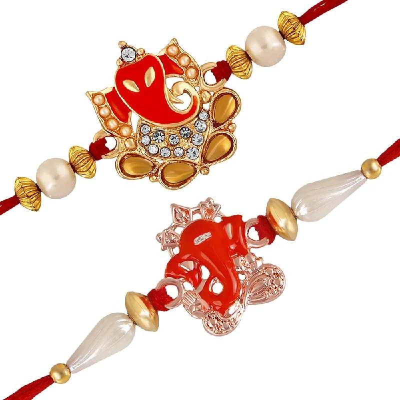 Big Savings On Your Favorite Jewelry Pieces Mahi Combo of Ganesha Rakhi's with White Crystal and Beads for Adorable Brother (RCO1105223Z)