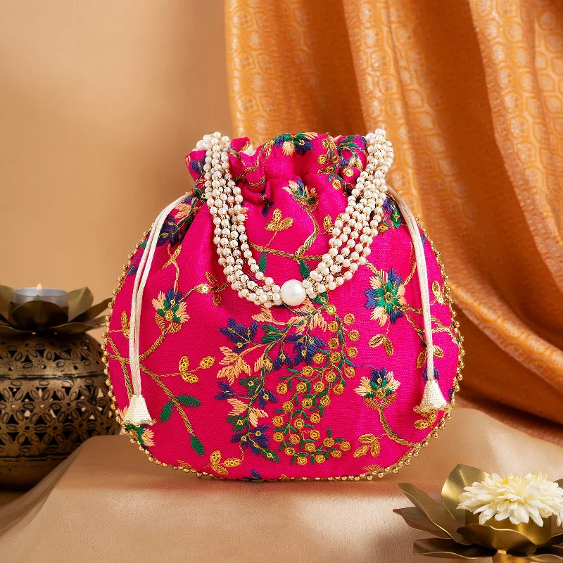 Bohemian-Inspired Jewelry For Free-Spirited Fashion Mausam Mastana Embroidered Pink Potli Bag