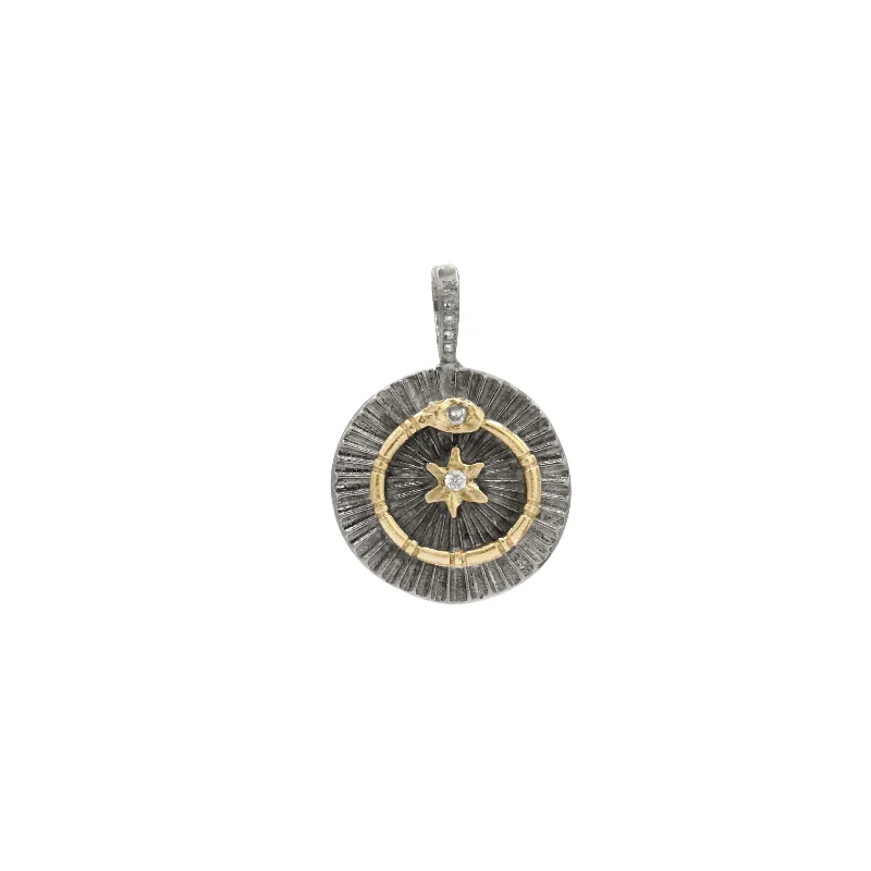 Big Discounts On Elegant Jewelry Collections Ouroboros "Renewal" Round Aura Pendant - 14k Gold + Oxidized Silver Big Discounts On Elegant Jewelry Collections Ouroboros "Renewal" Round Aura Pendant - 14k Gold + Oxidized Silver