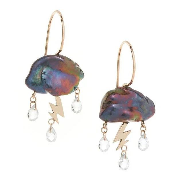 Bohemian-Inspired Jewelry For Free-Spirited Fashion Petite Storm Cloud Earrings - 14k Gold, Peacock Keshi Pearl + White Topaz Bohemian-Inspired Jewelry For Free-Spirited Fashion Petite Storm Cloud Earrings - 14k Gold, Peacock Keshi Pearl + White Topaz