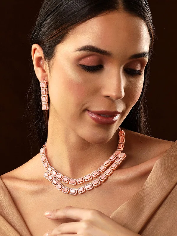 Fashion-Forward Jewelry At Incredible Prices Rubans Rose Gold Pink Gemstone Studded Elegant Necklace Set Fashion-Forward Jewelry At Incredible Prices Rubans Rose Gold Pink Gemstone Studded Elegant Necklace Set
