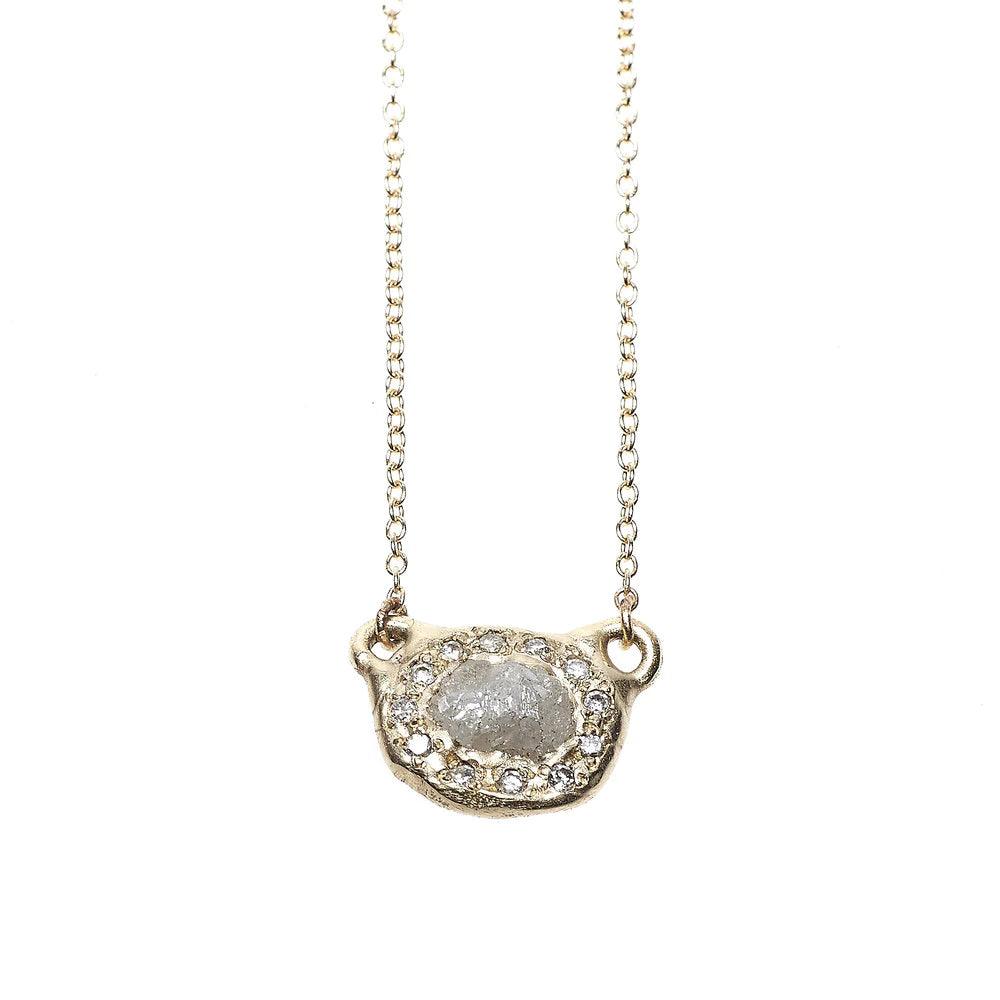 Trendy Minimalist Jewelry For Everyday Wear Rough Diamond Halo Pendant - 14k Gold + Diamonds Trendy Minimalist Jewelry For Everyday Wear Rough Diamond Halo Pendant - 14k Gold + Diamonds
