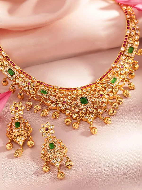 Exclusive Jewelry Bundles At Discounted Prices Rubans 22K Gold Plated Handcrafted Faux Ruby Stone with Gold Beads Traditional Necklace Set Exclusive Jewelry Bundles At Discounted Prices Rubans 22K Gold Plated Handcrafted Faux Ruby Stone with Gold Beads Traditional Necklace Set
