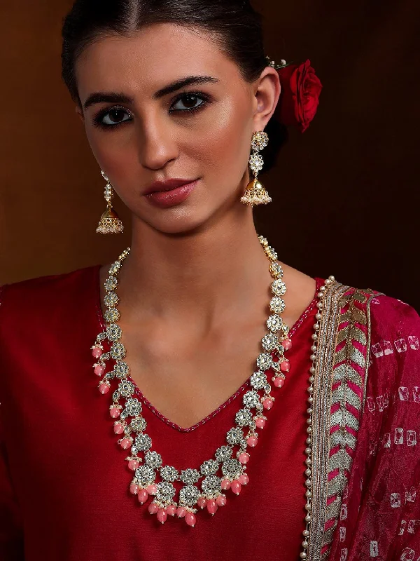 Gorgeous Jewelry, Limited-Time Savings Rubans 22K Gold Plated Necklace Set With American Diamonds And Pink Stones. Gorgeous Jewelry, Limited-Time Savings Rubans 22K Gold Plated Necklace Set With American Diamonds And Pink Stones.