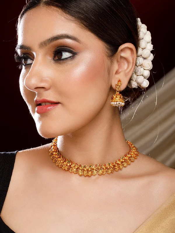 The Biggest Jewelry Sale Of The Year Is Here Rubans 22K Gold-Plated Red & Green Stone Studded Handcrafted Traditional Temple Jewellery Set The Biggest Jewelry Sale Of The Year Is Here Rubans 22K Gold-Plated Red & Green Stone Studded Handcrafted Traditional Temple Jewellery Set