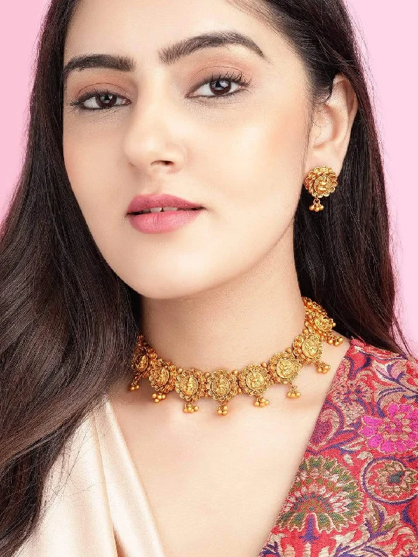 High-End Sparkle, Low-End Prices – Jewelry Sale Live Rubans 24K Gold Plated Handcrafted Intricate Temple Necklace Set High-End Sparkle, Low-End Prices – Jewelry Sale Live Rubans 24K Gold Plated Handcrafted Intricate Temple Necklace Set