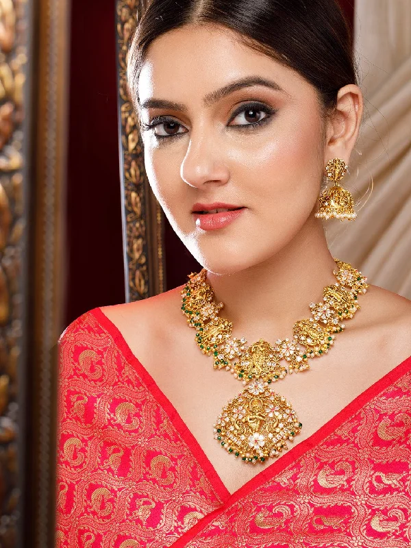 Chic, Trendy, And Affordable Jewelry Sale Rubans 24K Gold Plated Handcrafted Vishnu Temple Necklace Set Chic, Trendy, And Affordable Jewelry Sale Rubans 24K Gold Plated Handcrafted Vishnu Temple Necklace Set
