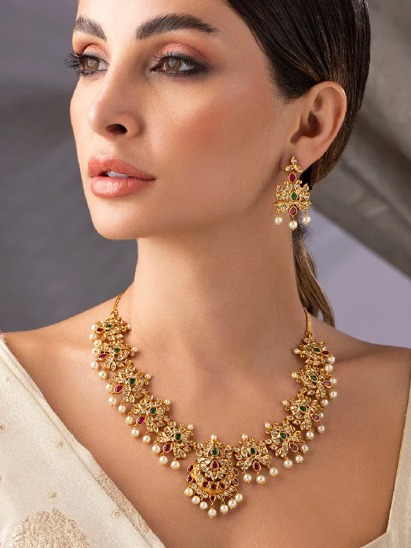 Get The Jewelry You Love At A Price You Love Rubans 24K Gold Plated Handcrafted Ruby Stone Studded Necklace Set Get The Jewelry You Love At A Price You Love Rubans 24K Gold Plated Handcrafted Ruby Stone Studded Necklace Set