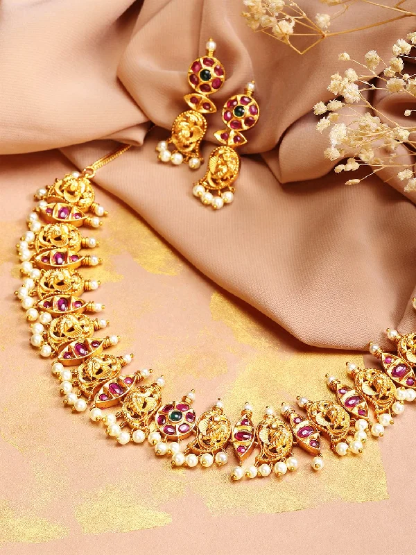 Upgrade Your Jewelry Collection For Less Rubans 24K Gold Plated Handcrafted Ruby Stone Studded Necklace Set Upgrade Your Jewelry Collection For Less Rubans 24K Gold Plated Handcrafted Ruby Stone Studded Necklace Set