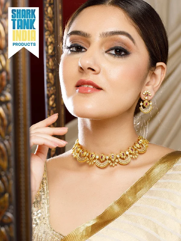 Make Every Moment Shine – Jewelry Discounts Available Rubans 24K Gold Plated Handcrafted Zircon Studded Temple Necklace Set Make Every Moment Shine – Jewelry Discounts Available Rubans 24K Gold Plated Handcrafted Zircon Studded Temple Necklace Set