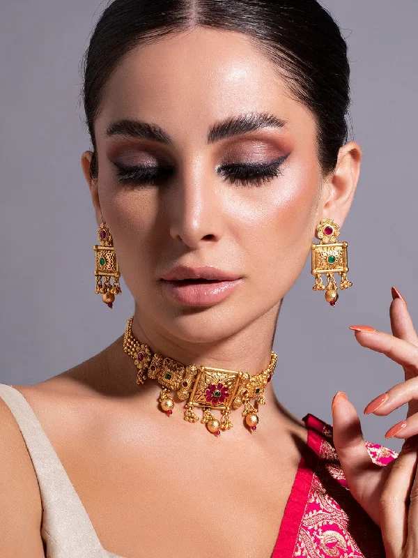 Dazzle With Discounts – Shop Jewelry On Sale Rubans Gold Plated Assorted Stone Studded Choker Necklace Jewellery Set Dazzle With Discounts – Shop Jewelry On Sale Rubans Gold Plated Assorted Stone Studded Choker Necklace Jewellery Set