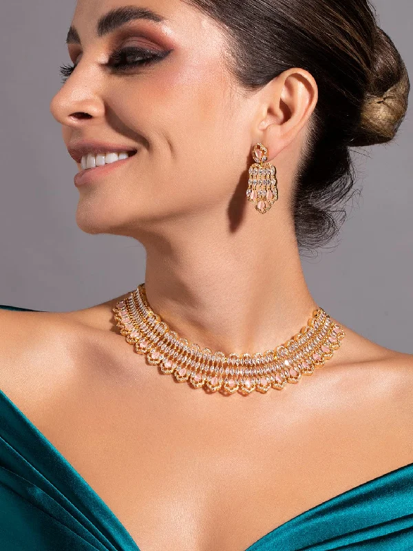 Unlock Unbeatable Jewelry Deals Before They’Re Gone Rubans Gold Plated Handcrafted Zircon & Pink Crystal Studded Choker Set. Unlock Unbeatable Jewelry Deals Before They’Re Gone Rubans Gold Plated Handcrafted Zircon & Pink Crystal Studded Choker Set.