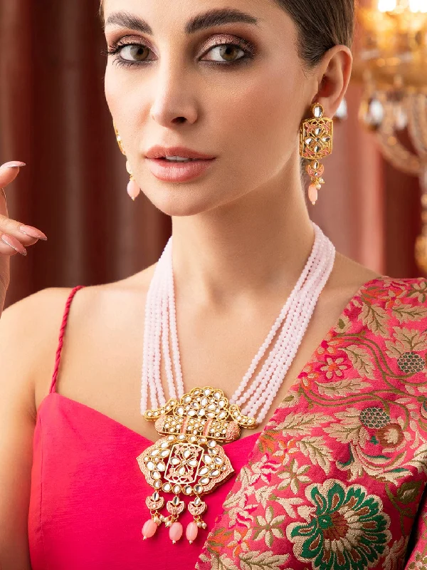 Elegant Jewelry At Unbeatable Offers – Shop Before It's Gone Rubans Gold Plated Kundan Studded Necklace With Pastel Pink Beads. Elegant Jewelry At Unbeatable Offers – Shop Before It's Gone Rubans Gold Plated Kundan Studded Necklace With Pastel Pink Beads.