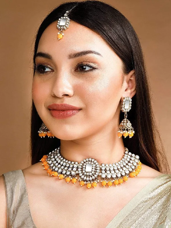 Premium Diamond Jewelry At Once-In-A-Lifetime Discounts Rubans Gold Plated Mirror Studded Yellow Beads Necklace Set. Premium Diamond Jewelry At Once-In-A-Lifetime Discounts Rubans Gold Plated Mirror Studded Yellow Beads Necklace Set.