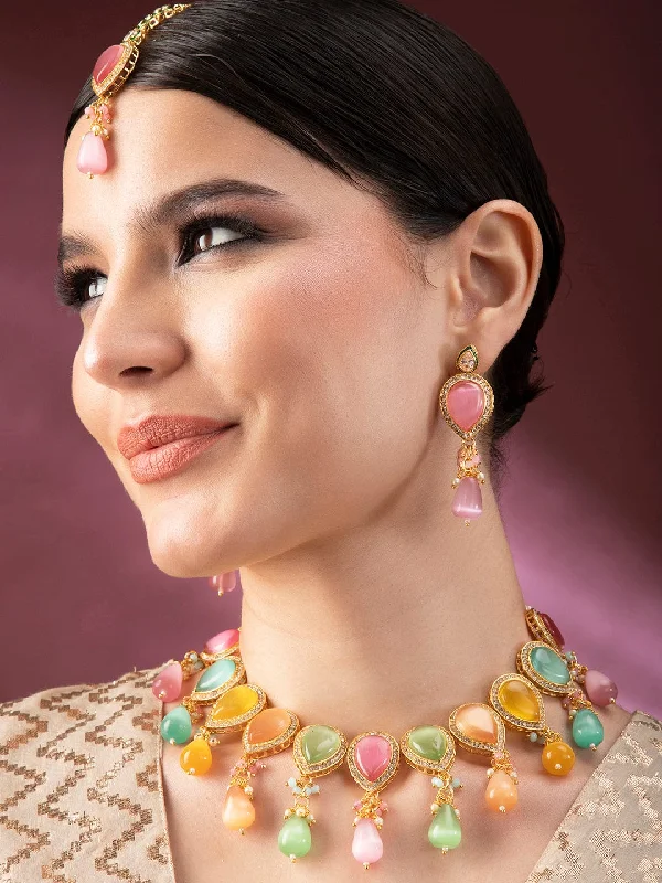 Luxury Jewelry At Unbeatable Discounts Rubans Gold Plated Necklace Set With Multicoloured Stones And Beads. Luxury Jewelry At Unbeatable Discounts Rubans Gold Plated Necklace Set With Multicoloured Stones And Beads.