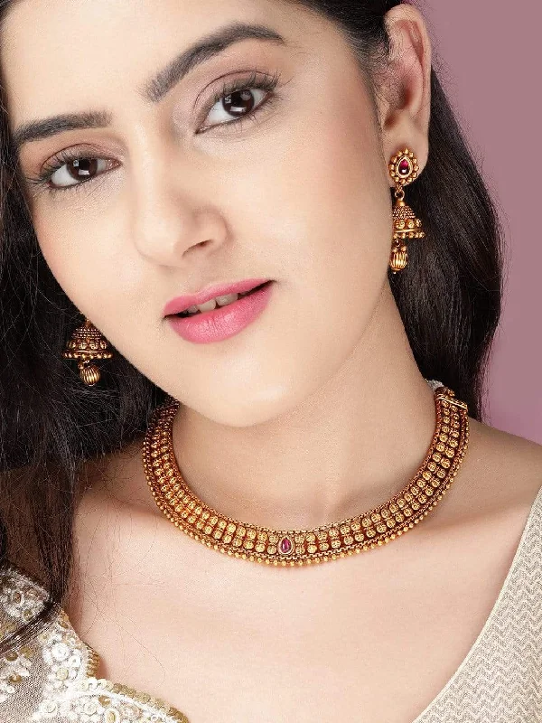 Exclusive Gemstone Jewelry At Special Prices Rubans Gold Plated Simple Temple Necklace Set Exclusive Gemstone Jewelry At Special Prices Rubans Gold Plated Simple Temple Necklace Set
