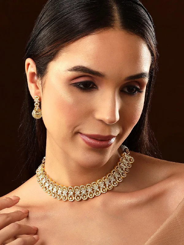 Accessorize For Less – Luxury Jewelry At Affordable Prices Rubans Gold Plated White Stone Studded American Diamond Necklace Set. Accessorize For Less – Luxury Jewelry At Affordable Prices Rubans Gold Plated White Stone Studded American Diamond Necklace Set.
