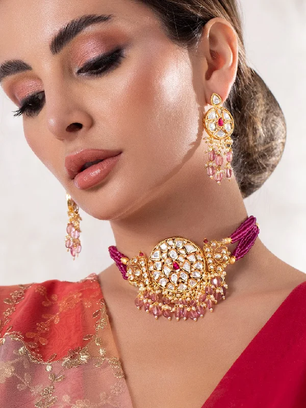 Unique Jewelry Designs Now At Discounted Rates Rubans Luxury 24K Gold Plated Handcrafted Kundan Stone & Maroon Beads Choker Set Unique Jewelry Designs Now At Discounted Rates Rubans Luxury 24K Gold Plated Handcrafted Kundan Stone & Maroon Beads Choker Set