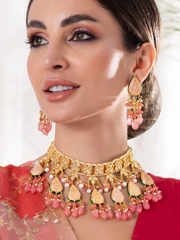 Unmissable Jewelry Discounts – Elevate Your Look For Less Rubans Luxury 24K Gold Plated Handcrafted Pink Enamel & Pachi Kundan with Pearls Necklace Set Unmissable Jewelry Discounts – Elevate Your Look For Less Rubans Luxury 24K Gold Plated Handcrafted Pink Enamel & Pachi Kundan with Pearls Necklace Set