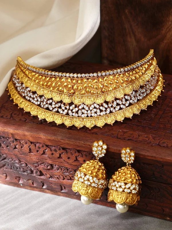 Final Call For Exquisite Jewelry At Reduced Rates Rubans LUXURY 24K Gold Plated Zircon Studded Handcrafted Choker Set Final Call For Exquisite Jewelry At Reduced Rates Rubans LUXURY 24K Gold Plated Zircon Studded Handcrafted Choker Set
