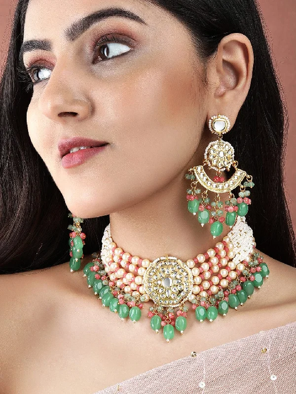 Handcrafted Beauty At Affordable Prices Rubans Luxury Gold Plated Green & Red Beaded Kundan Necklace Set Handcrafted Beauty At Affordable Prices Rubans Luxury Gold Plated Green & Red Beaded Kundan Necklace Set