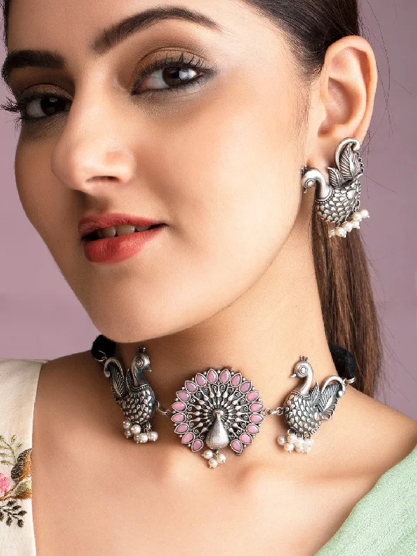 High-End Sparkle, Low-End Prices – Jewelry Sale Live Rubans Oxidised Silver Handcrafted Ruby Studded Peacock Necklace Set. High-End Sparkle, Low-End Prices – Jewelry Sale Live Rubans Oxidised Silver Handcrafted Ruby Studded Peacock Necklace Set.