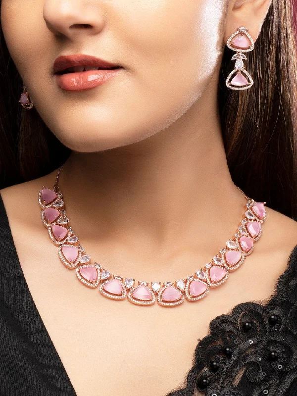 Limited-Time Jewelry Discounts – Shine Without The Splurge Rubans Rose Gold Plated Crystal & AD Studded Necklace Set Limited-Time Jewelry Discounts – Shine Without The Splurge Rubans Rose Gold Plated Crystal & AD Studded Necklace Set