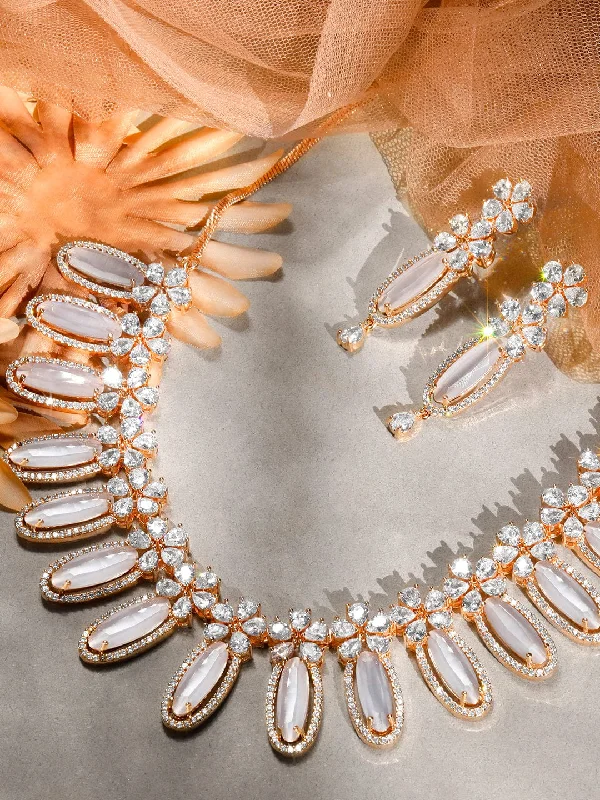 Dazzling Deals On Necklaces, Bracelets, And More Rubans Rose Gold Plated White Beads American Diamond Necklace Set. Dazzling Deals On Necklaces, Bracelets, And More Rubans Rose Gold Plated White Beads American Diamond Necklace Set.