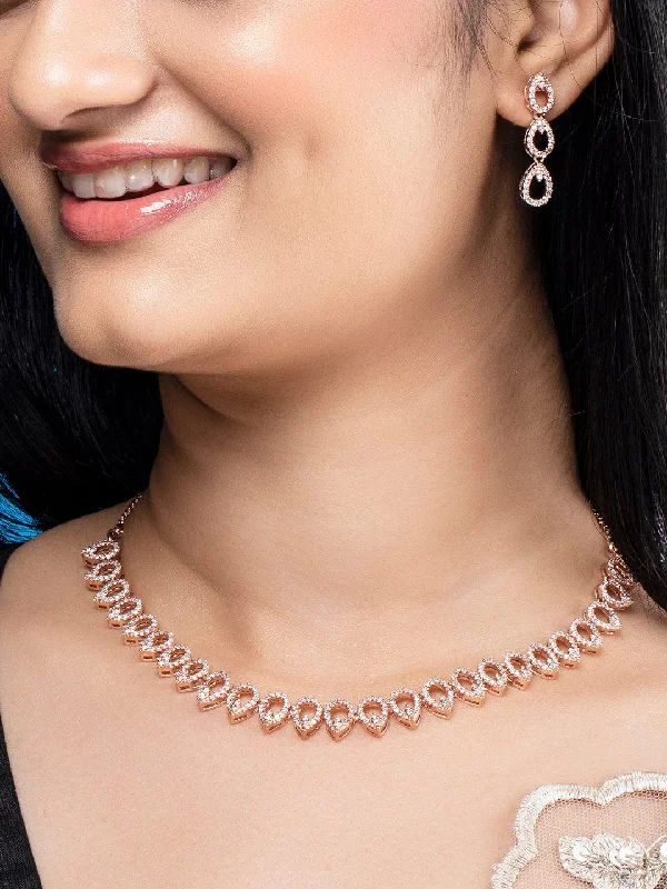 Unmissable Jewelry Clearance – Final Reductions Rubans Rose Gold Plated Zirconia Stone Studded Necklace Set. Unmissable Jewelry Clearance – Final Reductions Rubans Rose Gold Plated Zirconia Stone Studded Necklace Set.
