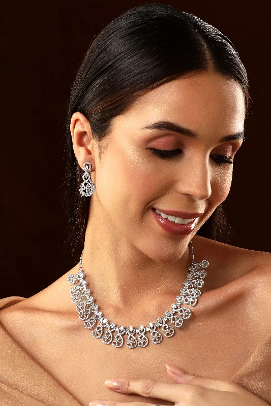 Don't Miss Out – Shop Elegant Jewelry For Less Rubans Silver Plated American Diamond Necklace Set. Don't Miss Out – Shop Elegant Jewelry For Less Rubans Silver Plated American Diamond Necklace Set.