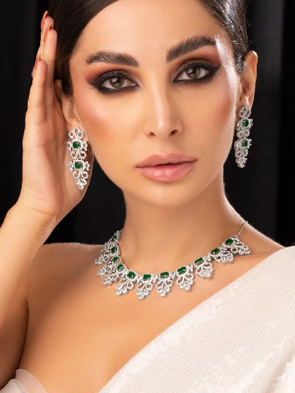 Once-A-Year Jewelry Deals – Shop Before They’Re Gone Rubans Silver Plated Green Emerald AD Studded Necklace Set. Once-A-Year Jewelry Deals – Shop Before They’Re Gone Rubans Silver Plated Green Emerald AD Studded Necklace Set.