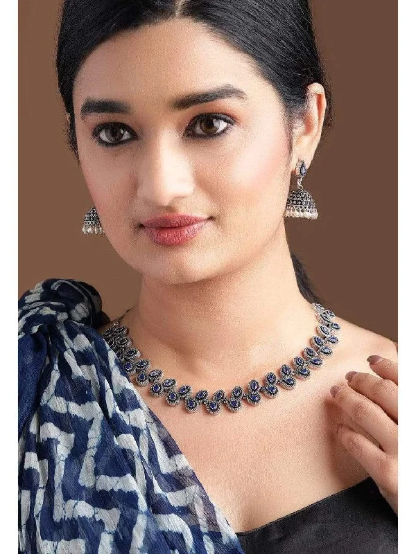 Clearance Sale On High-End Jewelry Collections Rubans Silver Plated Handcrafted Oxidised Blue Stone Necklace Set Clearance Sale On High-End Jewelry Collections Rubans Silver Plated Handcrafted Oxidised Blue Stone Necklace Set
